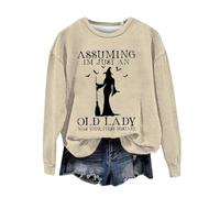 Chemise unie à manches longues pour femme, coupe droite, sweatshirt d'Halloween pour femme Assuming I Am Just an Old Lady was Your First Mistake Halloween décontracté col rond vêtements longs pour la