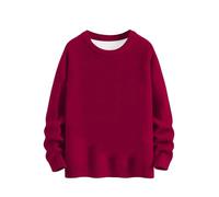 Chemise unie à manches longues pour femme, sweat-shirt à col en U, chemise à manches longues, ample, décontracté, tendance, vêtements pour la vie quotidienne, cadeaux de Noël, bordeaux, L