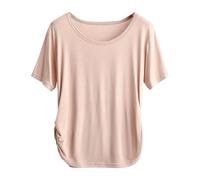 Chemise unie ample à manches courtes pour femme - Design amincissant - Plis irréguliers - Désir pur de style plissé à la taille - Vêtements pour la vie quotidienne - Cadeaux de Noël, rose gold, L