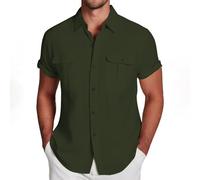 Chemise vert foncé pour homme décontracté uni top chemise double poche manches courtes élégante chemise boutonnée chemise formelle homme chemise moderne, vert, M