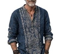 Chemise Viking Henley à Manches Longues pour Homme imprimé 3D Loup | Pull à col en V avec motif graphique Tree of Life Loup Rune Corbeau, costume viking