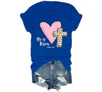 Chemise vintage avec verset de la Bible « He is Risen » - Unisexe, bleu marine, S