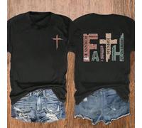 Chemise vintage chrétienne à manches courtes avec versets bibliques, t-shirt croisé décontracté, t-shirt à manches courtes col rond "Pray Mom" Tops graphiques pour femmes L,M,S,XL,XXLAnimal,Cartoon,Bl