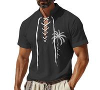 Chemise Vintage Homme Manche Courte Grande Taille Ample a la Mode Chemise Ete Homme Décontractée Plage Confortable Chic Légère Fluide Elegante Habillée Blouse Haut (Noir, 3XL)