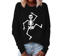 Chemise Vintage Sweat-Shirt décontracté pour Femme Chemisier à col Rond à Manches Longues Sport Printemps et Automne Pull tête de Mort imprimé Haut Plastron Dentelle Amovible