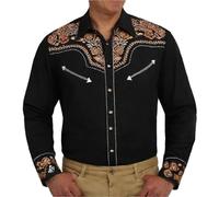 Chemise western à manches longues brodées pour homme - Cowboy - Décontractée - Bouton pression - Chemise à manches longues - Jacquard - Brodée - Style national - Chemise traditionnelle, Orange, L