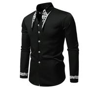 Chemise western à manches longues pour homme avec broderies - Robe de cowboy - Chemisier boutonné - Décontracté, Chemises noires à manches longues pour hommes, XL