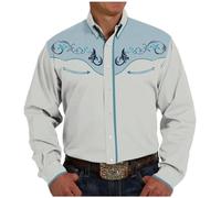 Chemise Western Cowboy Homme Manches Longues Vintage Marron avec Broderie Chemisette Décontractée à Boutons Grande Taille Hippie Costume pour Carnaval, Soirée Déguisée