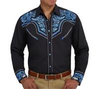 Chemise Western Cowboy Homme Manches Longues Vintage Marron avec Broderie Chemisette Décontractée à Boutons Grande Taille Hippie Costume pour Carnaval, Soirée Déguisée