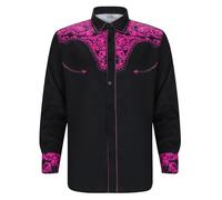 Chemise Western Cowboy Homme Manches Longues Vintage Marron avec Broderie Chemisette Décontractée à Boutons Grande Taille Hippie Costume pour Carnaval, Soirée Déguisée