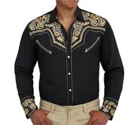Chemise Western Cowboy Homme Manches Longues Vintage Marron avec Broderie Chemisette Décontractée à Boutons Grande Taille Hippie Costume pour Carnaval, Soirée Déguisée