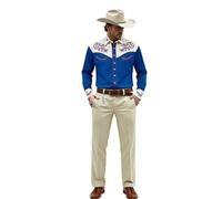 Chemise western marron pour homme avec broderie, costume de cowboy sauvage, costume de carnaval, fête à thème, chemise de loisirs, chemise à manches longues, classique, coupe droite, chemises brodées