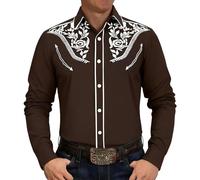 Chemise western pour homme - Manches longues - Coupe ajustée - Brodée - Cowboy - Décontractée - Boutonnée, marron, XL