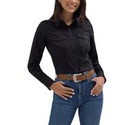 Chemise western rétro à manches longues pour femme Bleu uni, noir, Taille S