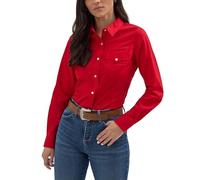 Chemise western rétro à manches longues pour femme Bleu uni, Rouge, Taille XL