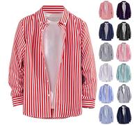 Chemise Y2K pour homme à rayures à manches longues - Coupe droite - Coupe droite - Sans repassage - Coupe classique - Sans plis - Couleurs contrastées, rouge pastèque, XL