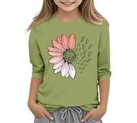 Chemises 152 et filles décontracté couleur unie col rond sept manchettes t-shirt top 3 13 ans première fille t-shirt à manches longues, Vert menthe., 6-7 ans