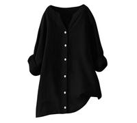 Chemises à boutons en coton et lin pour femme - Tunique en lin pour le Royaume-Uni - Hauts à manches longues - Haut en lin et tuniques - Été - Grande taille - Décontracté - Lâche - Haut de sortie