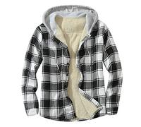 Chemises à capuche doublées en polaire pour homme, chemises thermiques chaudes coupe-vent épaisses et chaudes doublées avec fermeture éclair et poches à capuche rembourrées thermiques à carreaux avec