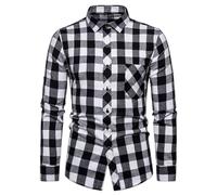 Chemises à carreaux décontractées pour homme - En coton - Manches longues - Coupe ample - Automne - Hiver - Manches longues - Chemise à carreaux - Manches longues, F blanc., XXL