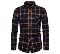 Chemises à carreaux décontractées pour homme - En coton - Manches longues - Coupe ample - Automne - Hiver - Manches longues - Chemise à carreaux - Manches longues, C-marron, M