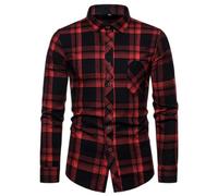 Chemises à carreaux décontractées pour homme - En coton - Manches longues - Coupe ample - Automne - Hiver - Manches longues - Chemise à carreaux - Manches longues, O-rouge 3, L