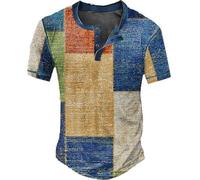 Chemises à carreaux pour hommes 2026 T-shirts à manches courtes tendance hauts amples d'été western décontracté mignon coupe ample sexy t-shirt de sortie graphique polo t-shirt rétro, bleu, M