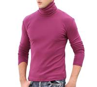 Chemises à col montant pour homme à col roulé et manches longues - Couleur unie - Couche de base, violet, 5XL