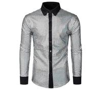 Chemises à la Coréenne pour Vêtements de Performance pour Hommes Nouveau Bavoir Brillant à la Mode pour Homme T Shirt 3D, gris, Medium
