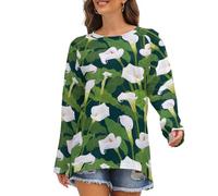 Chemises à manches longues pour femme - Bouquet de fleurs de lys Calla coupe ample pour femme T-shirt basique à col rond, Style 14, Taille M