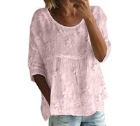 Chemises à manches longues pour femmes T-shirt imprimé à manches mi-longues et col rond T-shirt à manches 3/4 T-shirt ample grande taille pour femme, rose clair, 4XL