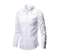 Chemises à manches longues pour homme - Chemise blanche coupe ajustée, manches faciles à enfiler avec doubles poignets, chemise boutonnée bas à couleur unie, blouses décontractées à revers légères