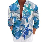 Chemises à manches longues pour homme - Chemise décontractée en duvet - Motif floral - Tendance - Pour les vacances en plein air - Coupe ample - Tendance - Plage tropicale - T-shirt à manches longues