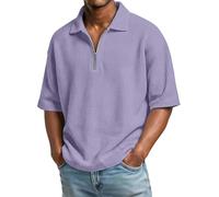 Chemises à manches mi-longues pour homme, chemise d'été gaufrée à fermeture éclair quart de long, chemise décontractée, col montant, chemise d'entraînement à séchage rapide, coupe régulière, couleur