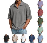 Chemises à manches mi-longues pour homme, chemise d'été gaufrée à fermeture éclair quart de long, chemise décontractée, col montant, chemise d'entraînement à séchage rapide, coupe régulière, couleur