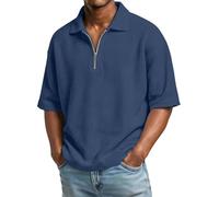 Chemises à manches mi-longues pour homme, chemise d'été gaufrée à fermeture éclair quart de long, chemise décontractée, col montant, chemise d'entraînement à séchage rapide, coupe régulière, couleur