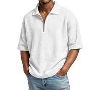 Chemises à manches mi-longues pour homme, chemise d'été gaufrée à fermeture éclair quart de long, chemise décontractée, col montant, chemise d'entraînement à séchage rapide, coupe régulière, couleur