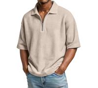 Chemises à manches mi-longues pour homme, chemise d'été gaufrée à fermeture éclair quart de long, chemise décontractée, col montant, chemise d'entraînement à séchage rapide, coupe régulière, couleur