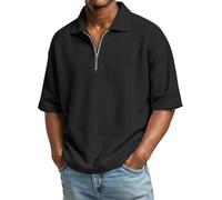 Chemises à manches mi-longues pour homme, chemise d'été gaufrée à fermeture éclair quart de long, chemise décontractée, col montant, chemise d'entraînement à séchage rapide, coupe régulière, couleur