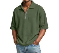 Chemises à manches mi-longues pour homme, chemise d'été gaufrée à quart de zip, coupe ample, chemises décontractées, col montant, chemise d'entraînement de gym à séchage rapide, coupe régulière