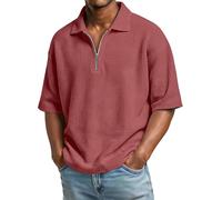 Chemises à manches mi-longues pour homme, chemise d'été gaufrée à quart de zip, coupe ample, chemises décontractées, col montant, chemise d'entraînement de gym à séchage rapide, coupe régulière
