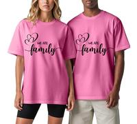 Chemises assorties pour couples - We are Family Heart Women Crew Cotton Graphic Tees Fashion Casual T-Shirt Voyage Vacances, rose foncé, 3XL