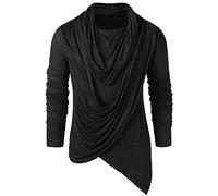 Chemises asymétriques à manches longues pour homme - Col d'hiver - Solide - Pour homme - Style business décontracté - Coupe ajustée, Noir , M