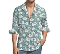 Chemises boutonnées à manches longues pour homme, gouache fleurs, chemise décontractée à col en V, hauts tendance pour hommes, Style 13, Taille XL