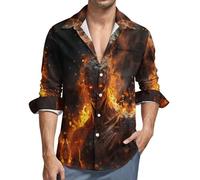 Chemises boutonnées à manches longues pour hommes - Chemise décontractée boutonnée à col en V avec poche pour homme, noir, Taille L