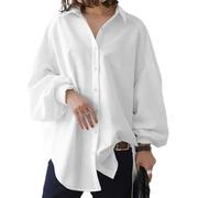 Chemises Boutonnées Pour Femme, Chemises Lanternes À Manches Longues, Chemisiers Fendus À Col Asymétrique, Hauts Oversize Irréguliers(White,XXXX-Large)