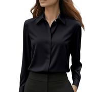 Chemises boutonnées pour femme - Infroissables - Manches longues - Pour le travail - Chemisiers formels - Mode automne, Noir , M