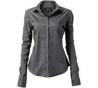 Chemises Business en Coton Élastique Femme, design classique parfait pour le Travail/ Réunion/ Cérémonie/ Mariage/ Fête/ Occasions formelles ou décontractées, Gris Ardoise, Cou 38CM, Poitrine 100CM