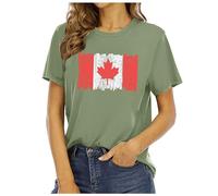 Chemises Canada pour femme - T-shirt graphique avec drapeau du Canada - Feuille d'érable canadienne - T-shirt patriotique à manches courtes, Vert armée., L