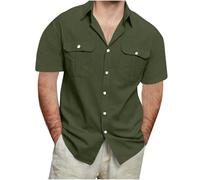 Chemises cargo à manches courtes pour hommes avec doubles poches été couleur unie hauts de travail boutonnés vêtements d'extérieur, Z01-green1, L